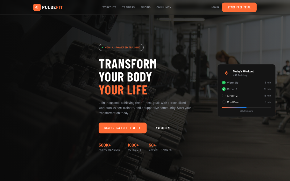 PULSEFIT 健身房 Landing 首页